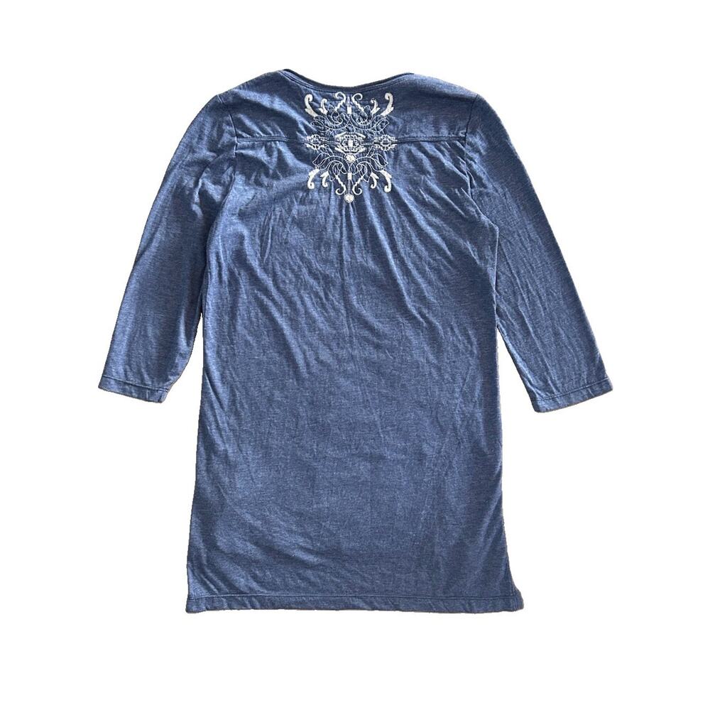 Johnny Was Los Angeles Embroidered Blue V-Neck Top 3/4 Sleeves Size S Boho - Picture 6 of 7